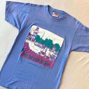 ⛵️ Vintage 90s Hilton Head Island Art Tee L Pastel Lighthouse Vaporwave
